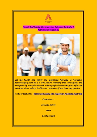 Health And Safety Site Inspection Adelaide Australia  Activatesafety.com.au