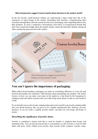 Why Entrepreneurs Suggest Custom Jewelry Boxes Business To The Modern World