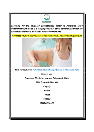 Advanced Physiotherapy Center In Panorama Hills  Panoramahillsphysio.ca