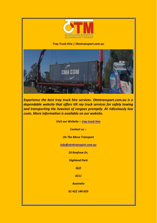 Tray Truck Hire  Otmtransport.com.au