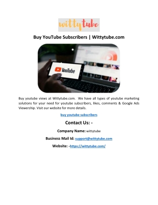 Buy YouTube Subscribers | Wittytube.com