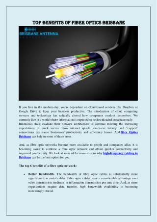Top benefits of Fiber Optics Brisbane