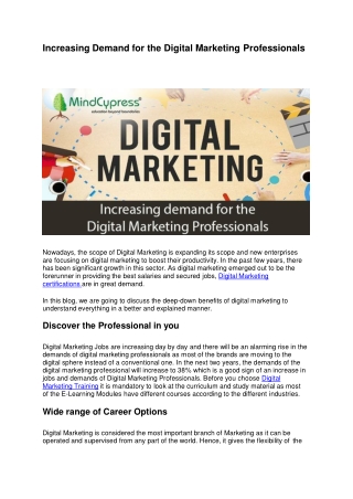 Increasing Demand for the Digital Marketing Professionals