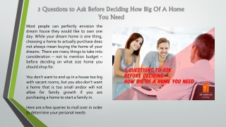 3 Questions to Ask Before Deciding How Big Of A Home You Need