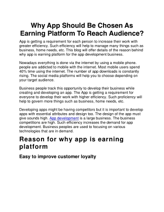 Why App Should Be Chosen As Earning Platform To Reach Audience