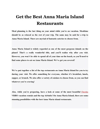 Get the Best Anna Maria Island Restaurants