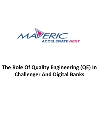 The Role Of Quality Engineering In Challenger And Digital Banks