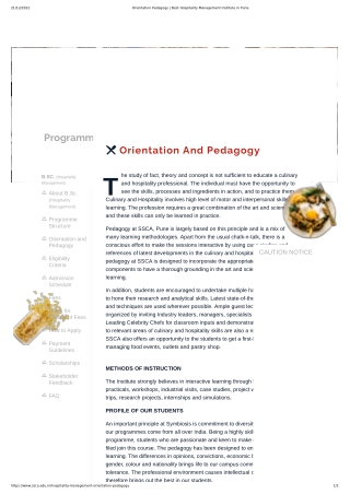 Orientation Pedagogy _ Best Hospitality Management Institute in Pune