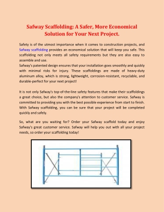 Safway Scaffolding_ A Safer, More Economical Solution for Your Next Project