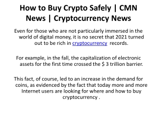How to Buy Crypto Safely - CMN News - Cryptocurrency News