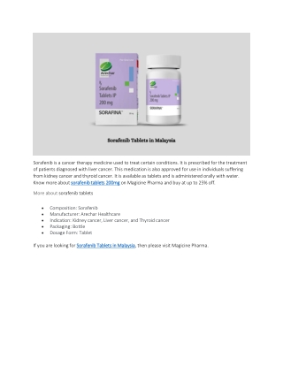 Sorafenib tablets in Malaysia
