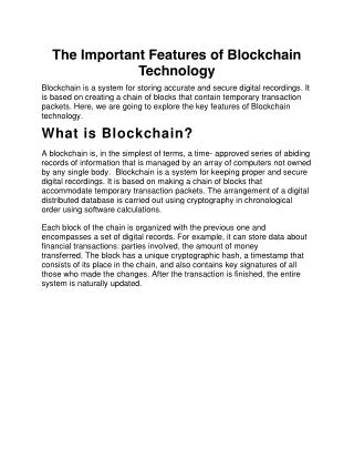The Important Features of Blockchain Technology