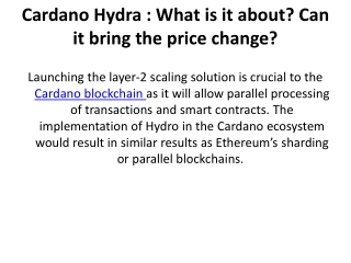 Cardano Hydra - What is it about - Can it bring the price change