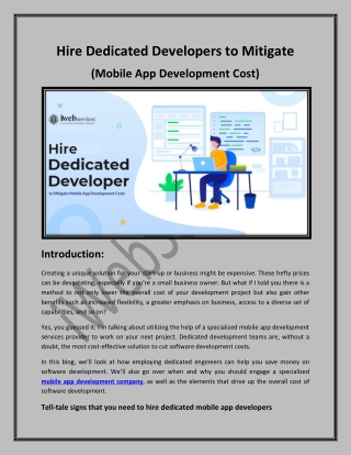 Hire Dedicated Developers to Mitigate Mobile App Development Cost | iWebServices