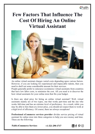 Few Factors That Influence The Cost Of Hiring An Online Virtual Assistant