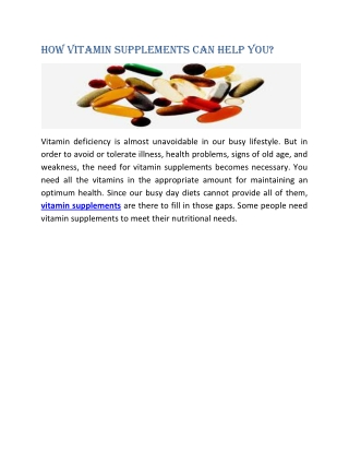 How Vitamin Supplements Can Help You