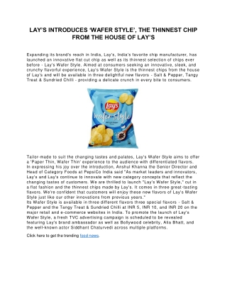 LAY’S INTRODUCES ‘WAFER STYLE’, THE THINNEST CHIP FROM THE HOUSE OF LAY’S