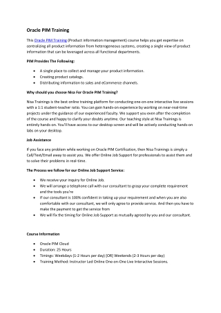 Oracle PIM Training