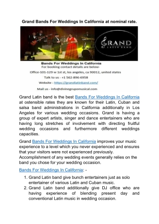 Grand Bands For Weddings In California at nominal rate.