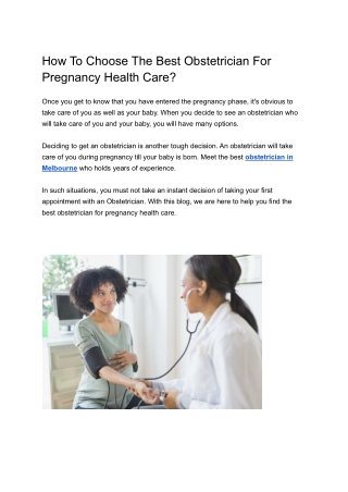 How To Choose The Best Obstetrician For Pregnancy Health Care (1)