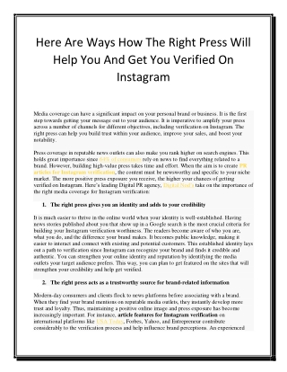 Here Are Ways How The Right Press Will Help You And Get You Verified On Instagram