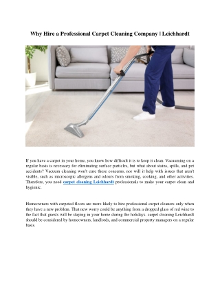 Why Hire a Professional Carpet Cleaning Company - Leichhardt