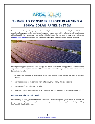 Things to Consider Before Planning a 100kw Solar Panel System