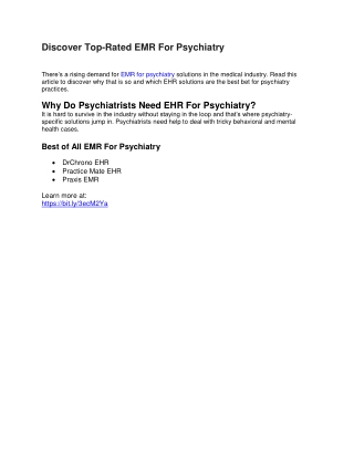 Discover Top EMR For Psychiatry