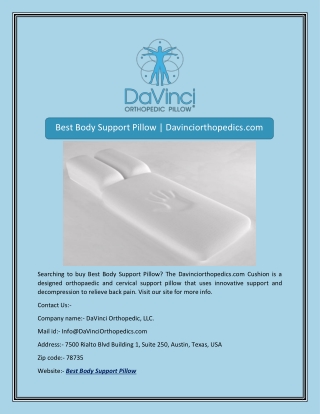 Best Body Support Pillow | Davinciorthopedics.com