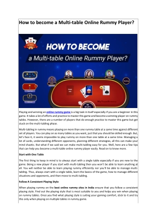 How to become a Multi table rummy player