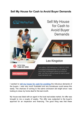 Sell My House for Cash to Avoid Buyer Demands