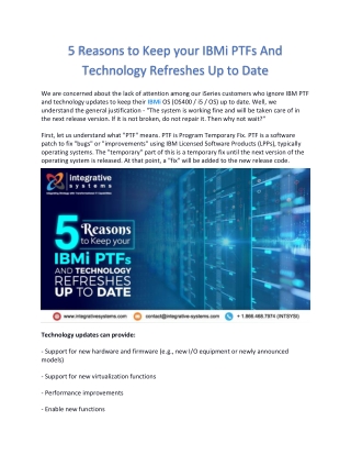 5 Reasons to Keep your IBMi PTFs And Technology Refreshes Up to Date