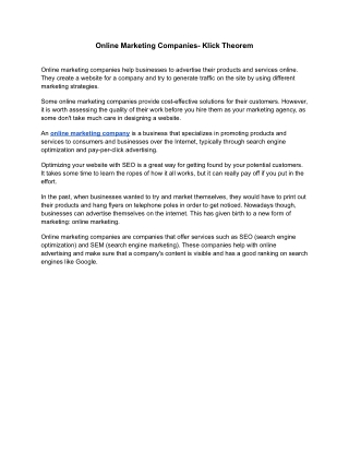Online Marketing Companies- Klick Theorem