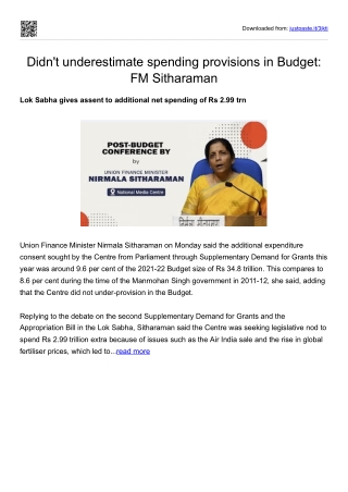 Didn't underestimate spending provisions in Budget_FM Sitharaman