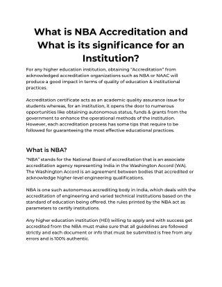 What is NBA Accreditation and What is its significance for an Institution