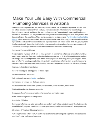 Make Your Life Easy With Commercial Plumbing Services in Arizona