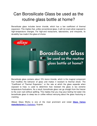 Ablaze Glass Works - Can Borosilicate Glass be used as the routine glass bottle at home-converted