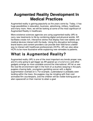 Augmented Reality Development In Medical Practices