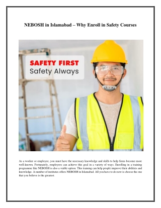 NEBOSH in Islamabad – Why Enroll in Safety Courses