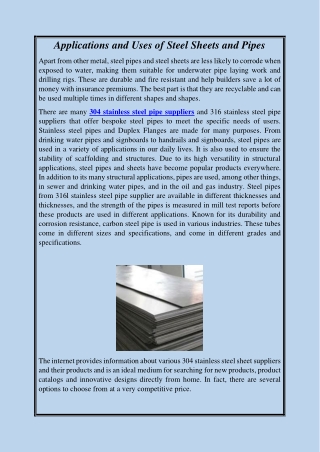 Applications and Uses of Steel Sheets and Pipes