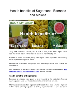 Health benefits of Sugarcane, Bananas and Melons