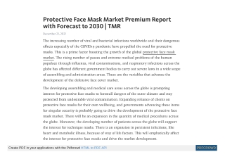 Protective Face Mask Market Premium Report with Forecast to 2030