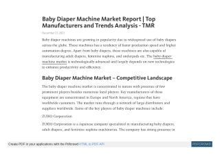 Baby Diaper Machine Market Report | Top Manufacturers and Trends Analysis