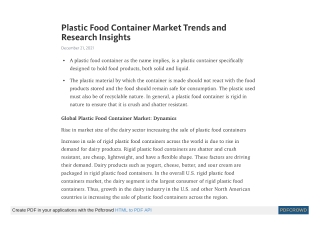 Plastic Food Container Market Trends and Research Insights by 2027