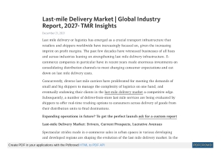 Last-mile Delivery Market | Global Industry Report, 2027