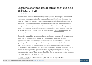 Charger Market to Surpass Valuation of US$ 42.8 Bn by 2030