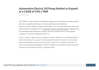 Automotive Electric Oil Pump Market to Expand at a CAGR of 24%