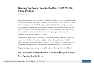 Gaming Controller Market to Reach US$ 55.7 Bn Value by 2030