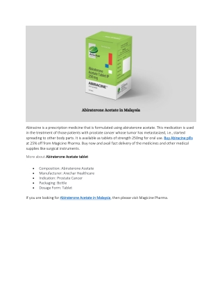 Abiraterone Acetate in Malaysia
