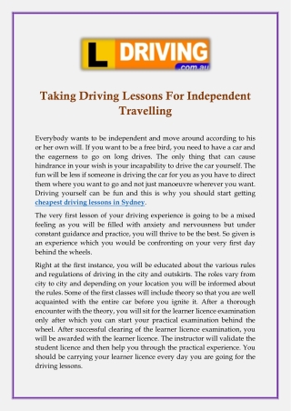 Taking Driving Lessons For Independent Travelling
